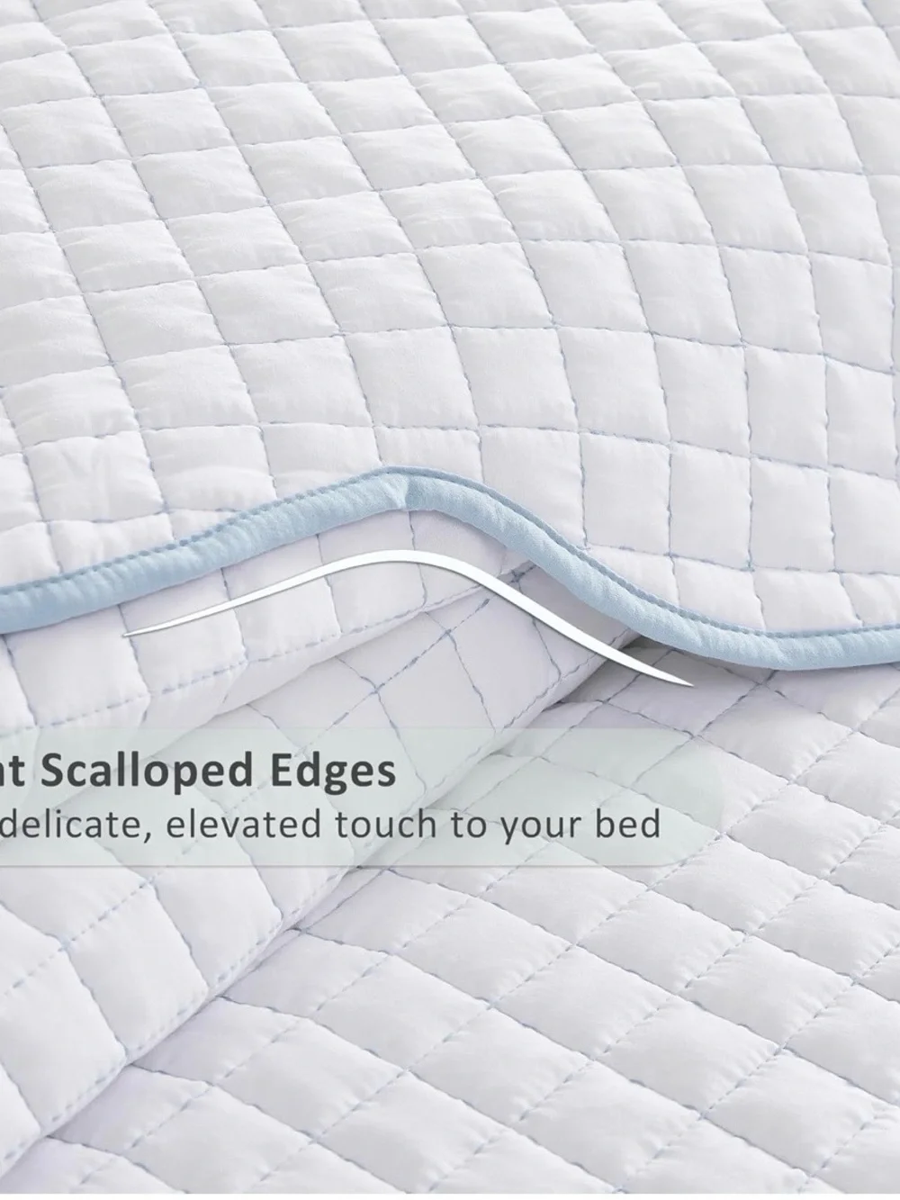 Quilted White Bedspread with Light Blue Stitching - Classic Comfort